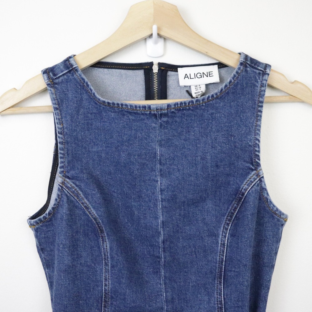 NWT ALIGNE Trish Denim Top Dark Wash Blue 2 - Picture 4 of 10